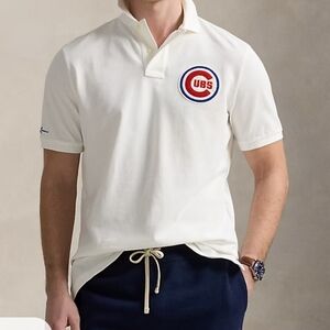 NWT Men's White Chicago Cubs Polo Shirt with Logo